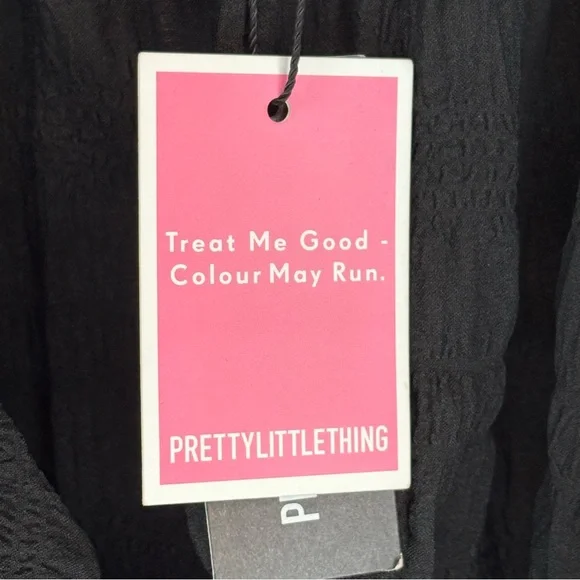 PrettyLittleThing NWT Black PuffSleeve Textured V-Bar Bodycon Mini Dress Size 18 - Picture 10 of 12